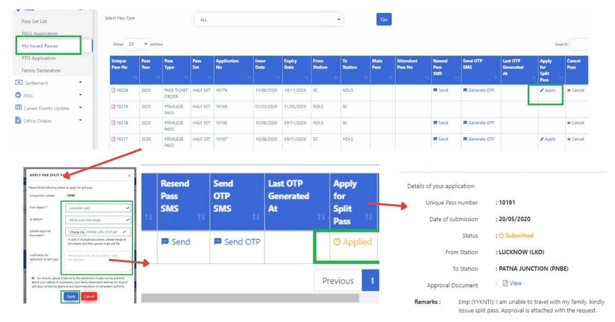 Railway HRMS Split Pass Application Process