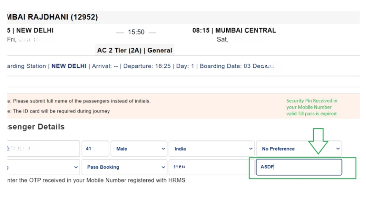 OTP for Railway Pass Booking